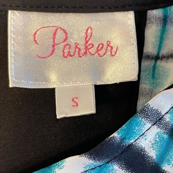 Parker Black White Green Pattern 100% Silk Sleeveless Top Blouse Open Back S - Picture 4 of 5